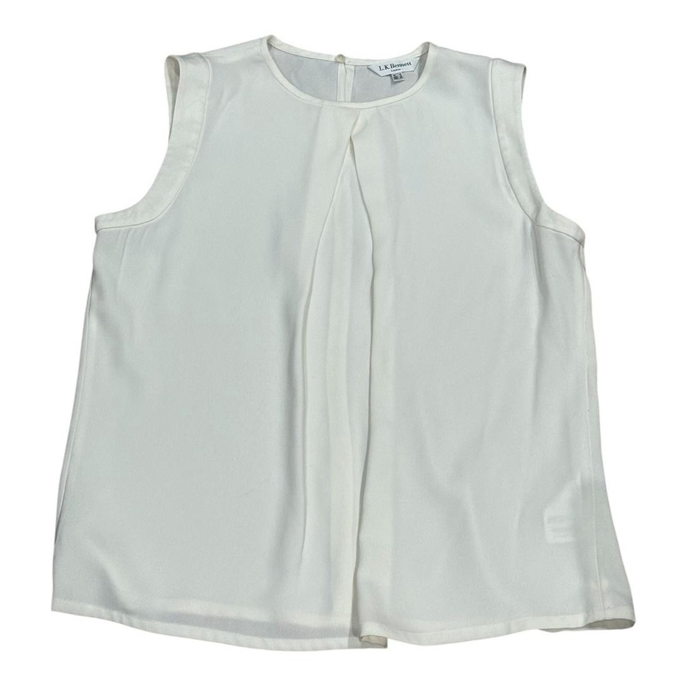 L.K.Bennett Shirt Womens 12 Cream TW MALEA Sleeveless Pleated Front Back Zip